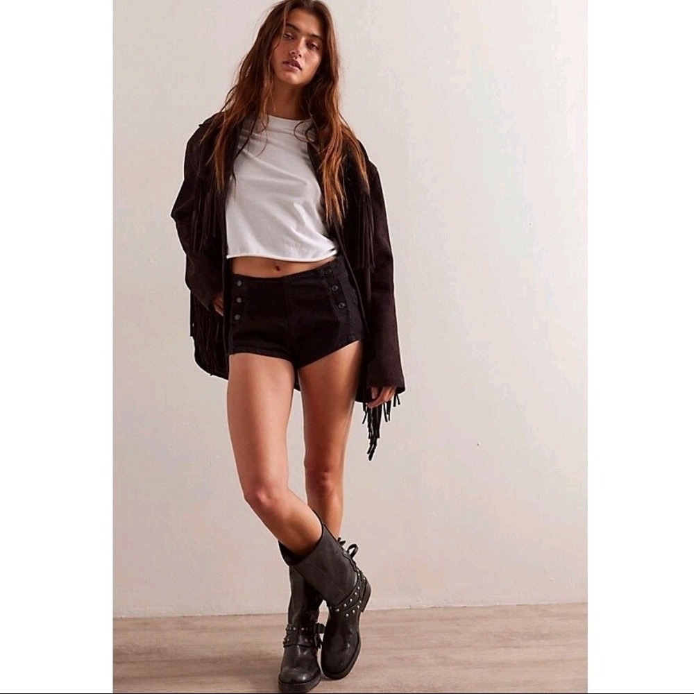 Free People We The Free High Rise Brief‎ Denim Sailor Shorts 27 Boho Festival